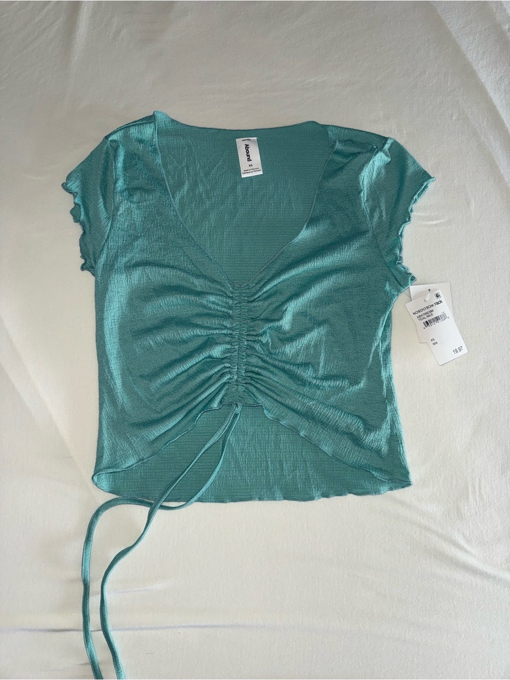 Abound Teal Ruched V-Neck Crop Top